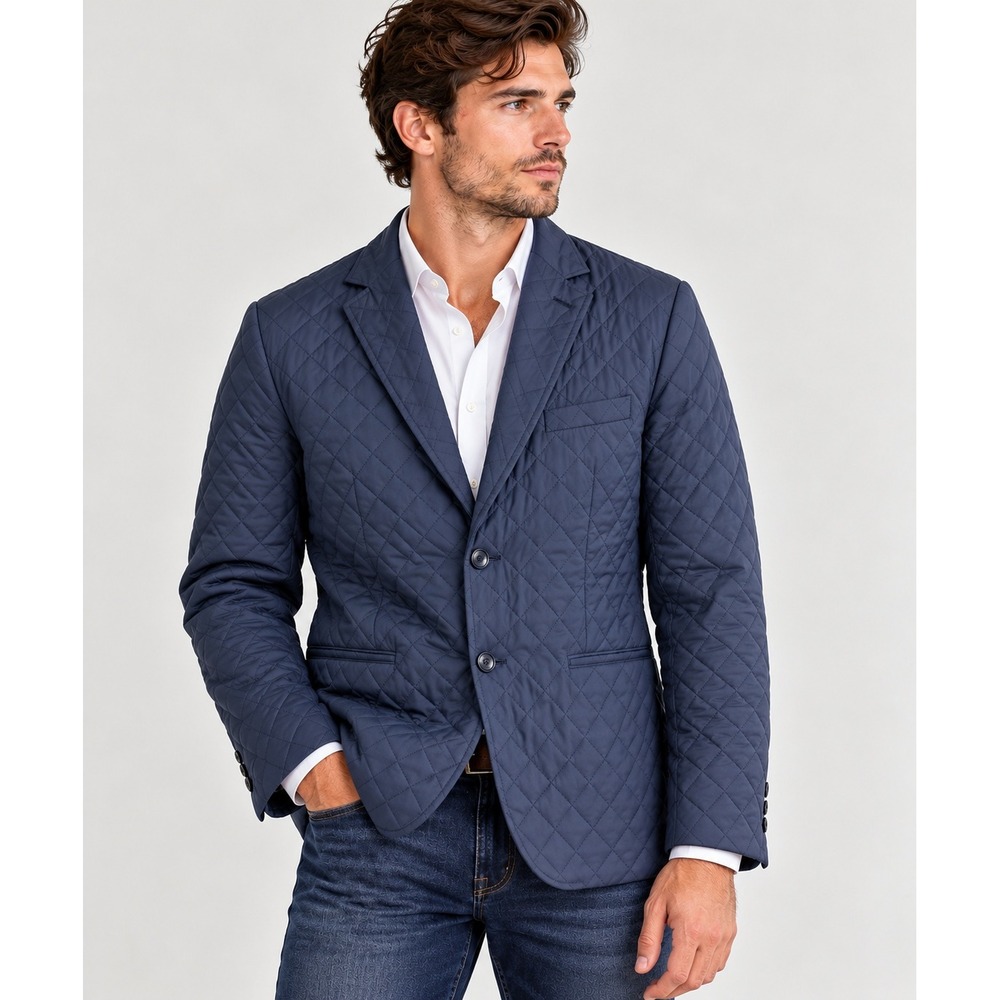 Pallini Italiana Collezione Mens Quilted Blazer Navy Blue Sport Coat Jacket 44R